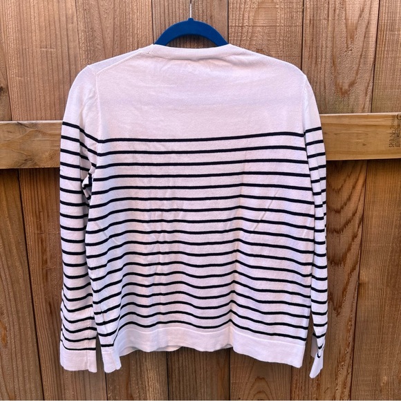 J. Crew White Sweater with Black Stripes and Red Heart Accents - Picture 4 of 7
